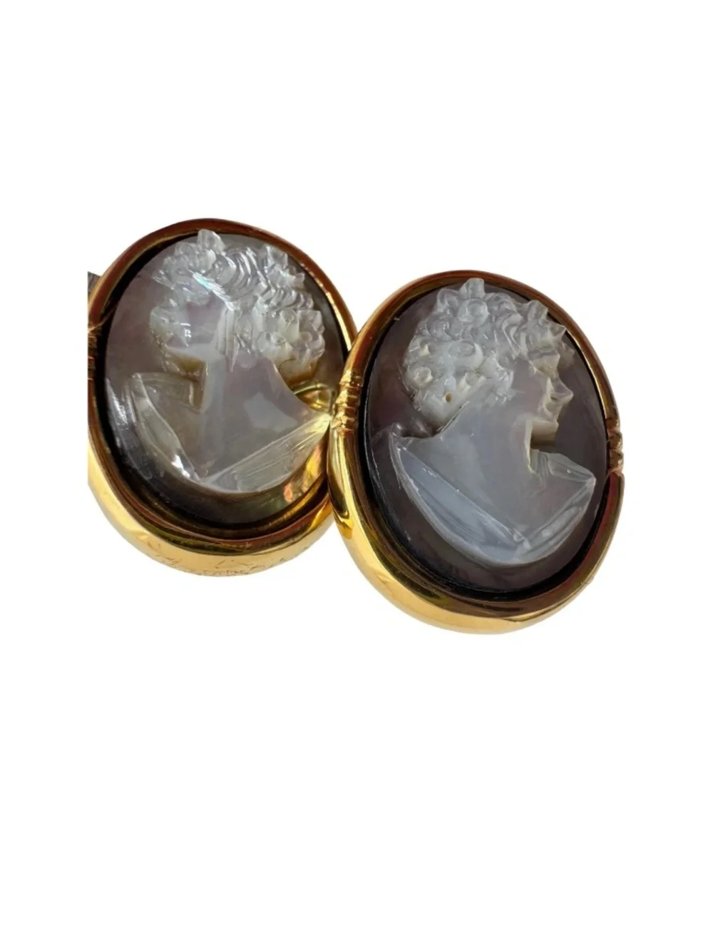 Vintage Black Shell Cameo Cufflinks Victorian Portrait Gold Tone Formal Wedding